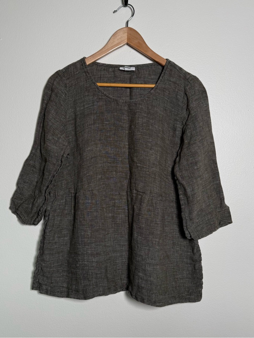 Pure J Jill Top Tunic Womens Sz M Gray 3/4 Sleeve Linen Blend Peasant Nature